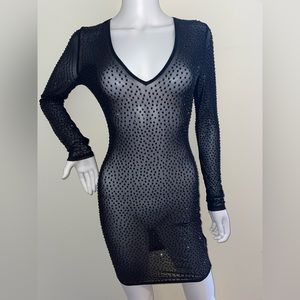 FashionNova Midi Long Sleeve Transparency Sheer Sequined Black Small V neckline